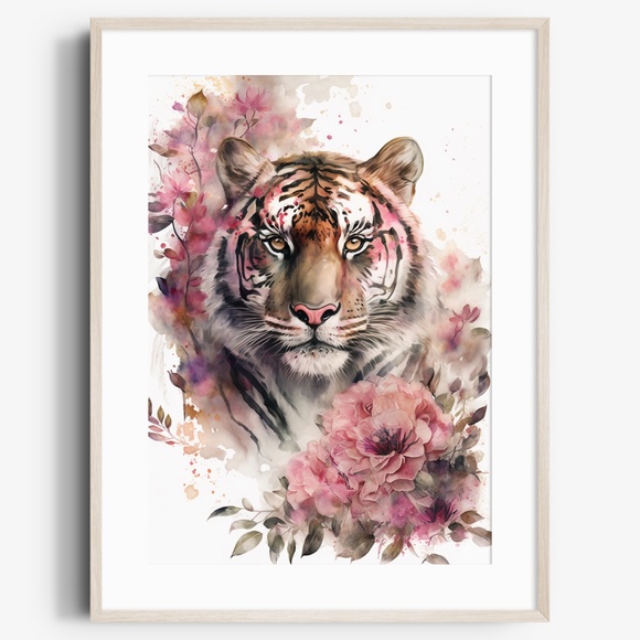 Other - Floral Tiger Watercolor Wall Art Illustration Print Poster Card Unframed